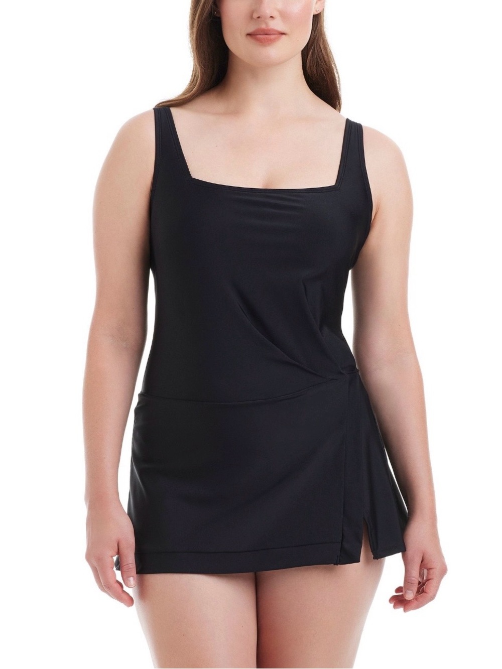 NWT Beyond Control Square Neck Swim Dress Black M